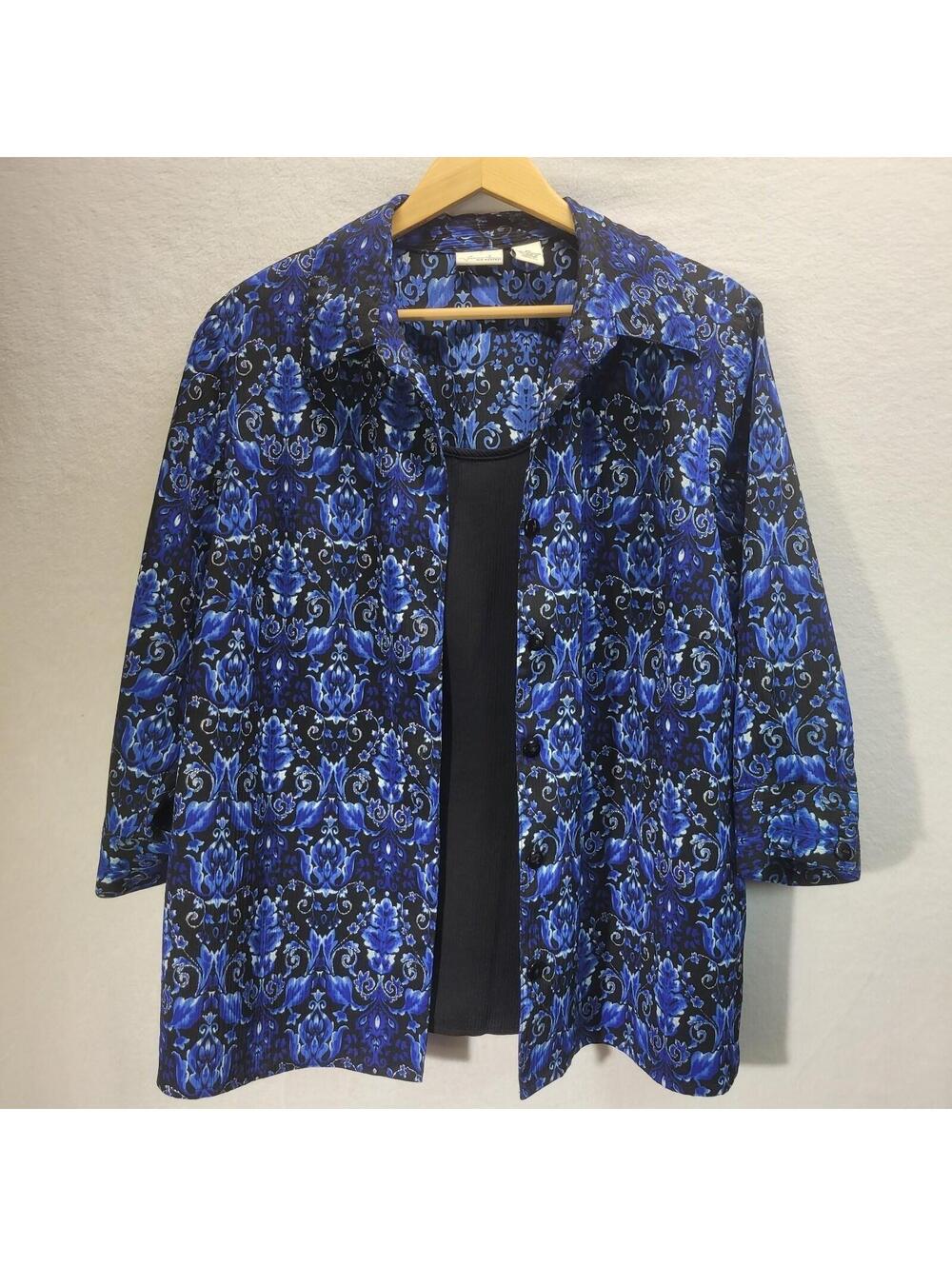 Kim Rogers Woman 3/4 Sleeve Blouse in Size 2X Blue & Black Built in Tank